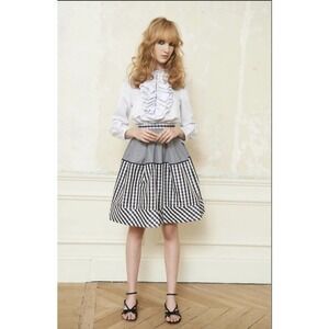 Dice Kayek High-Waisted Gingham Print Midi Skirt Plaid Navy Multi/Black Multi